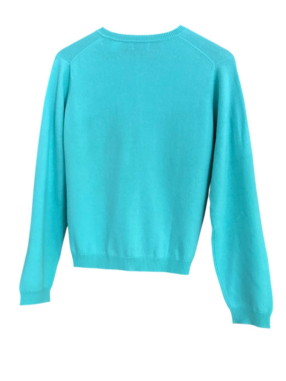 Jacobson's 100% Cashmere Crewneck Cardigan Sweater Aqua Turquoise Blue M - Picture 3 of 8